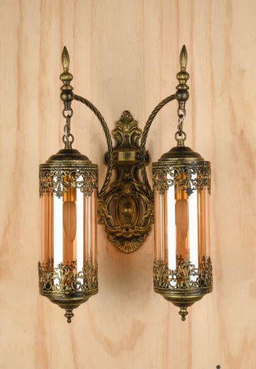 Distressed Brass Two Light Hanging Lantern