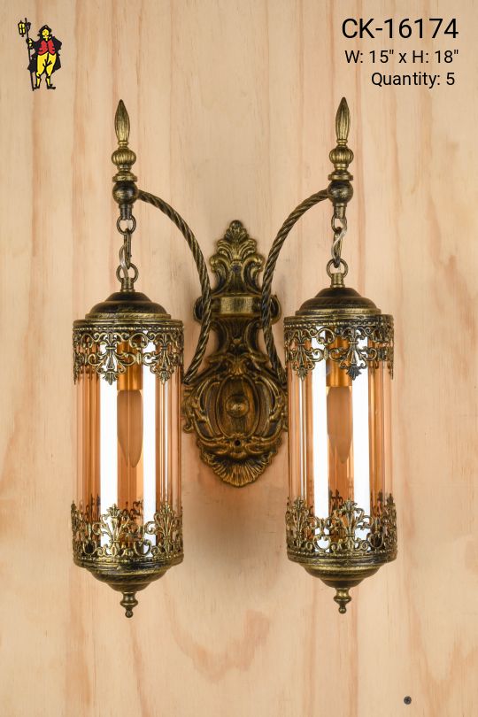 Distressed Brass Two Light Hanging Lantern