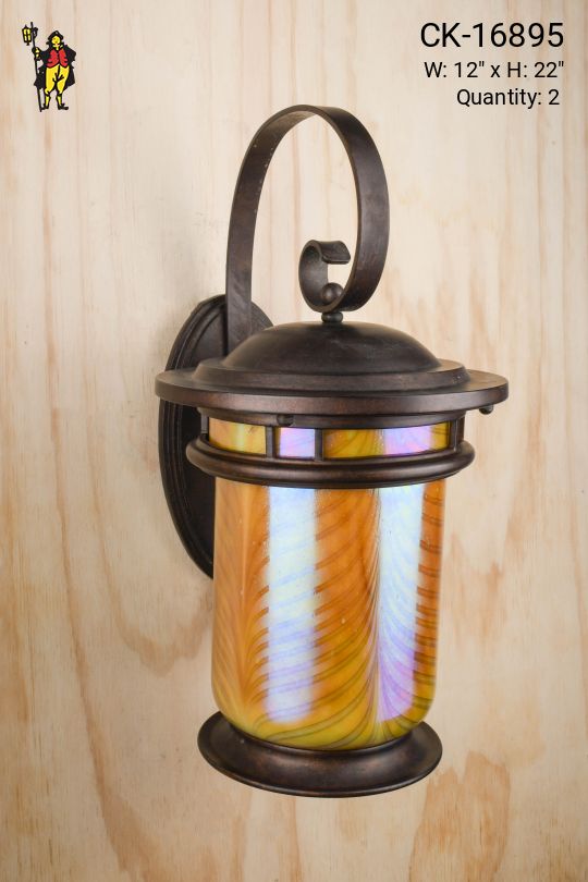 Large Bronze Lantern w/Iridescent Glass Shade