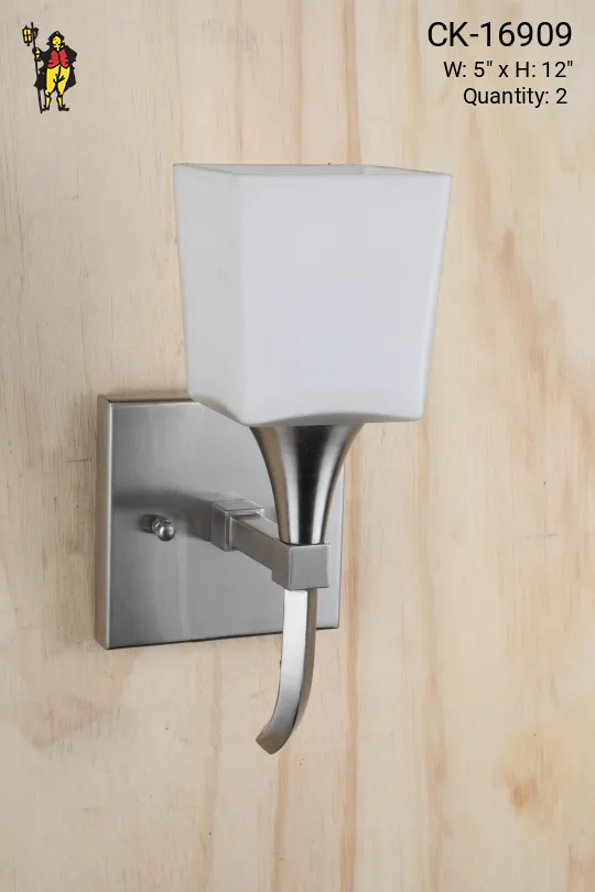 Nickel Single Light Modern Wall Sconce w/Square Glass Shade