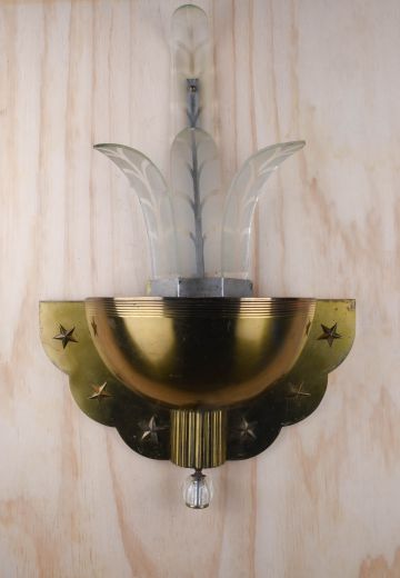 Brass Bowl Wall Sconce w/Glass Accents