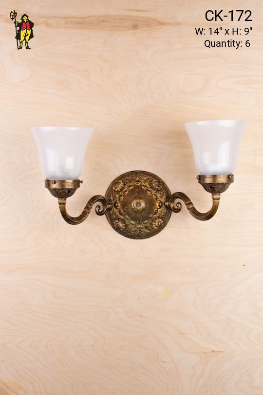 Two Light Bronze Wall Sconce With Frosted Shades