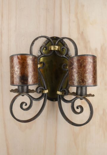 Wrought Iron & Brass Medieval Two Light Wall Sconce