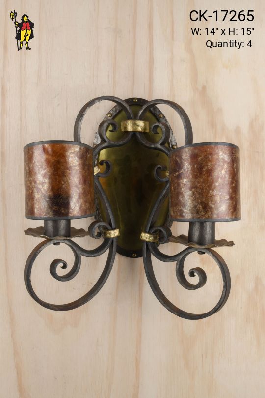 Wrought Iron & Brass Medieval Two Light Wall Sconce