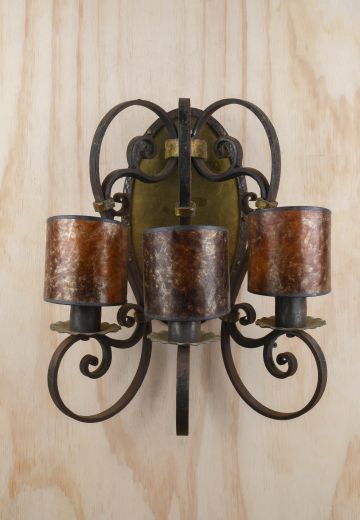 Wrought Iron & Brass Medieval Three Light Wall Sconce