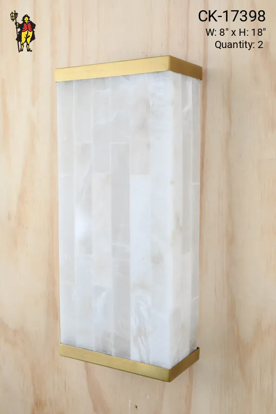 Alabaster & Brass Two Light Rectangular Wall Sconce