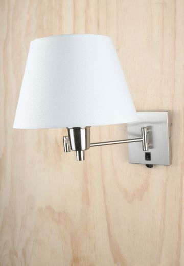 Nickel Swing Arm Fabric Shaded Wall Sconce