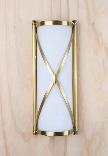 Brass Criss-Cross Curved Glass Wall Sconce