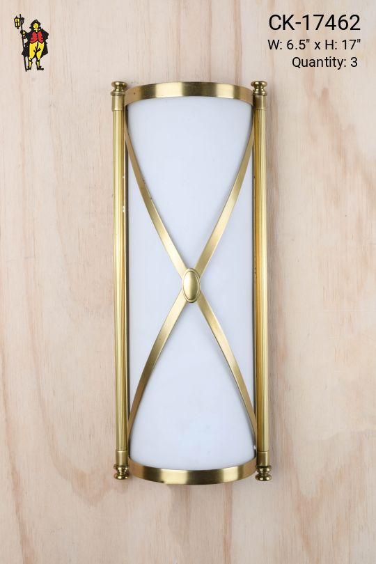 Brass Criss-Cross Curved Glass Wall Sconce