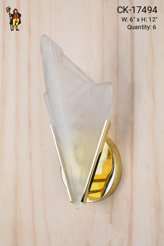 Polished Brass & Glass Deco Pocket Wall Sconce