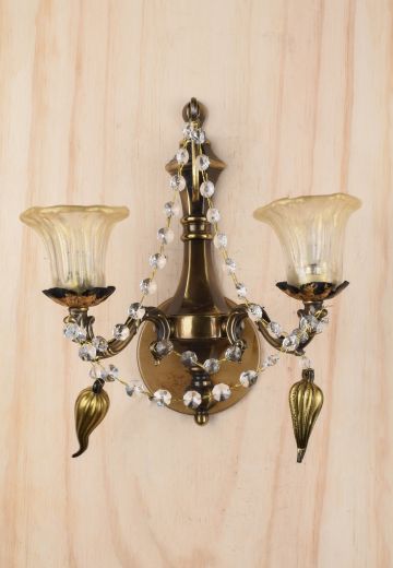 Antique Brass Two Light Wall Sconce w/Crystal Accents