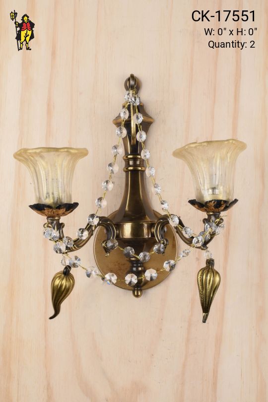 Antique Brass Two Light Wall Sconce w/Crystal Accents