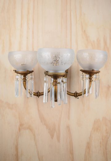 Antique Brass Three Light Wall Sconce w/Crystal Drops