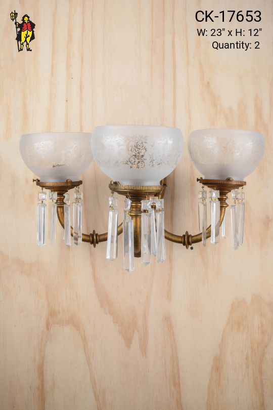 Antique Brass Three Light Wall Sconce w/Crystal Drops