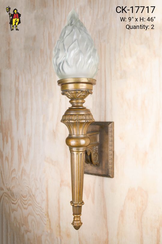 Oversize Antique Brass Torch Style Wall Sconce