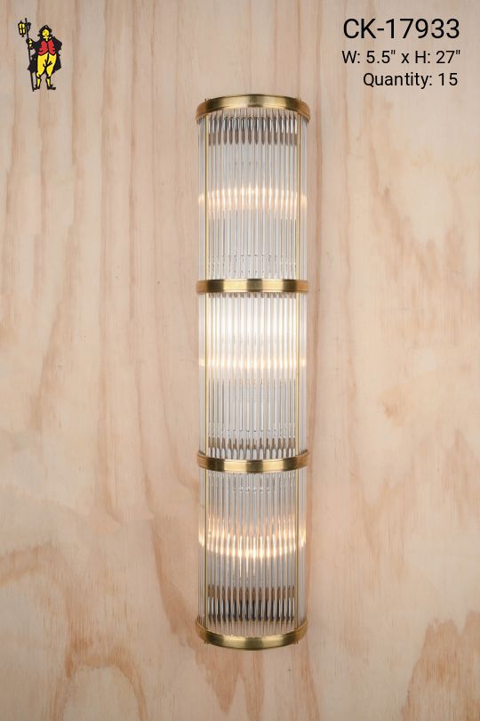 Brass & Glass Rod Tall Linear Wall Sconce