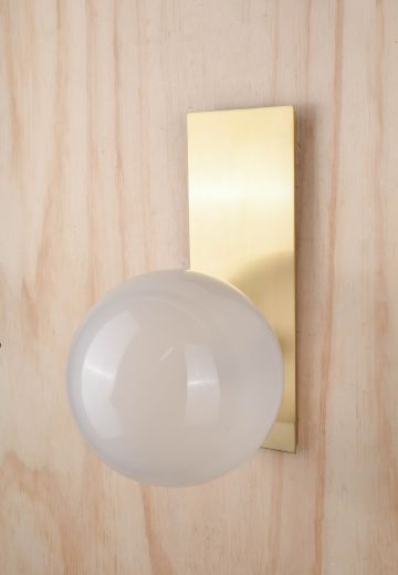 Modern Brass Wall Sconce w/Single Frosted Glass Globe