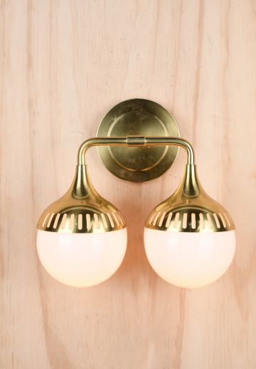 Brass Two Light Glass Globe Shaded Wall Scocne