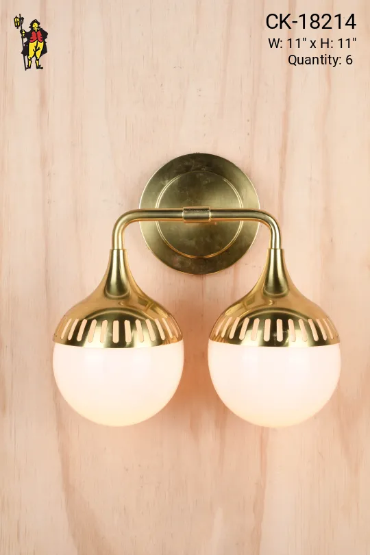 Brass Two Light Glass Globe Shaded Wall Scocne