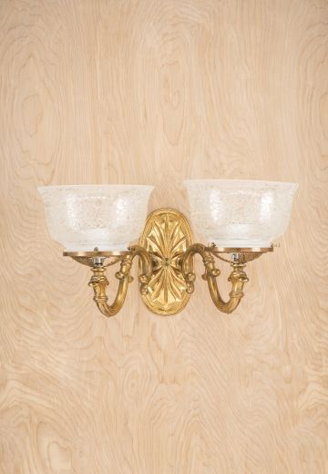 Two Light Polished Brass Shaded Wall Sconce