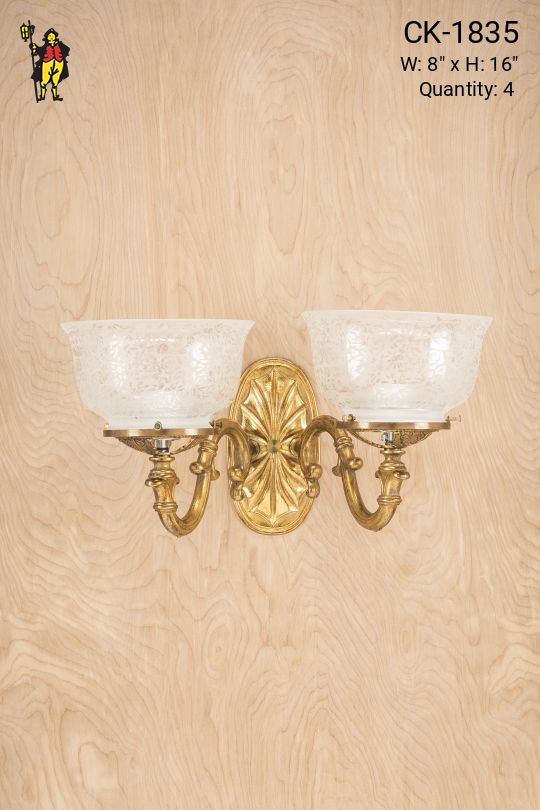 Two Light Polished Brass Shaded Wall Sconce