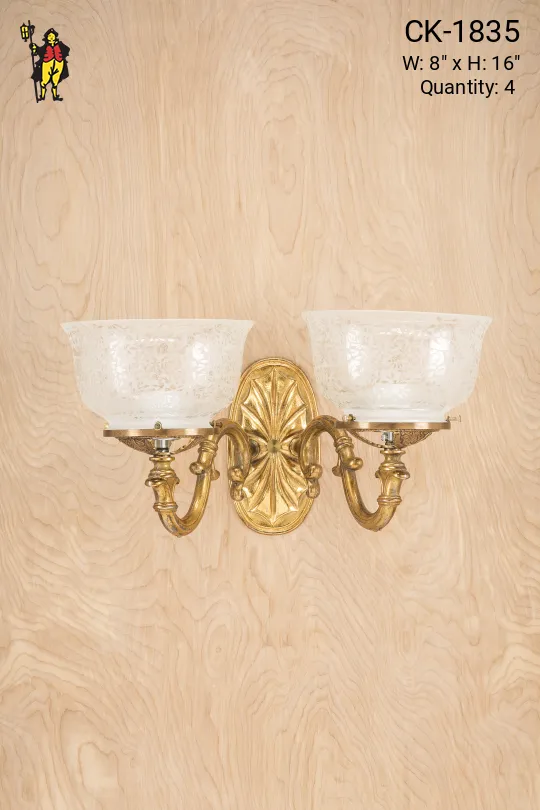 Two Light Polished Brass Shaded Wall Sconce
