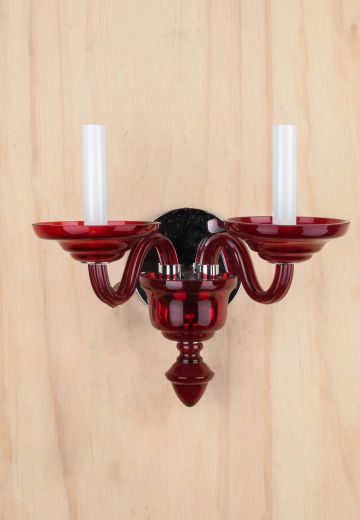 Transparent Red Glass Two Candle Wall Sconce