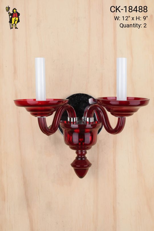 Transparent Red Glass Two Candle Wall Sconce