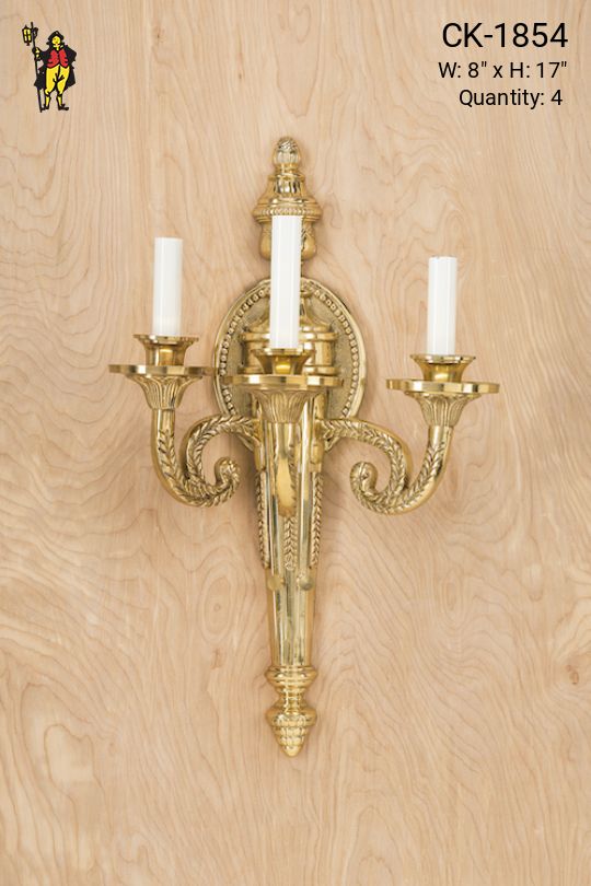 Three Light Polished Brass Wall Sconce