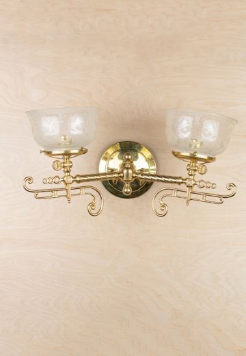 Two Light Oil Style Electrified Wall Sconce w/Etched Glass Shades