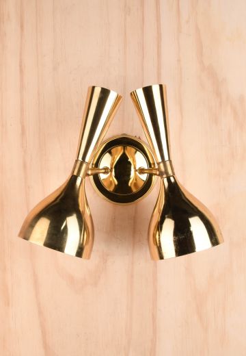 Polished Brass Mid Century Up Down Adjustable Two Head Wall Sconce