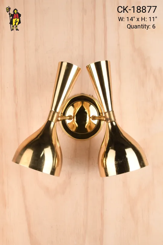 Polished Brass Mid Century Up Down Adjustable Two Head Wall Sconce