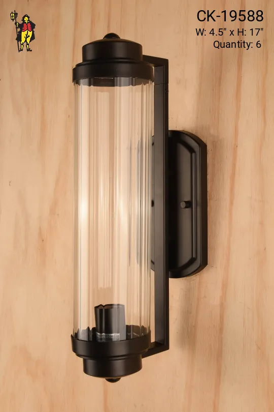 Bronze Ribbed Glass Modern Lantern Style Wall Sconce