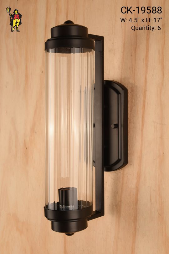 Bronze Ribbed Glass Modern Lantern Style Wall Sconce
