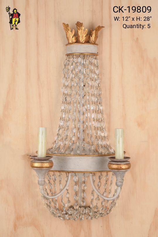 Two Candle Crystal Basket Wall Sconce