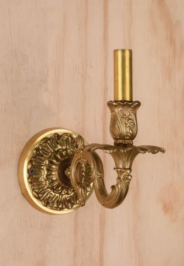 Ornate Brass Singe Candle Wall Sconce
