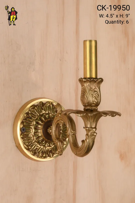 Ornate Brass Singe Candle Wall Sconce