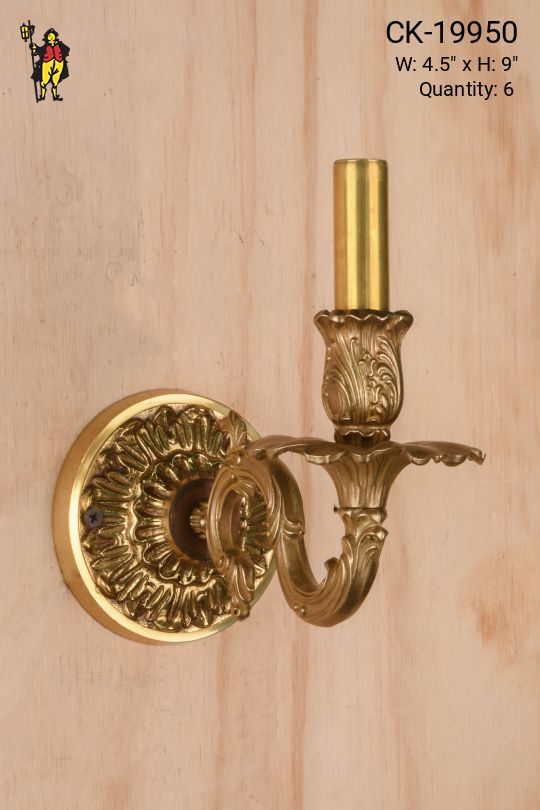 Ornate Brass Singe Candle Wall Sconce
