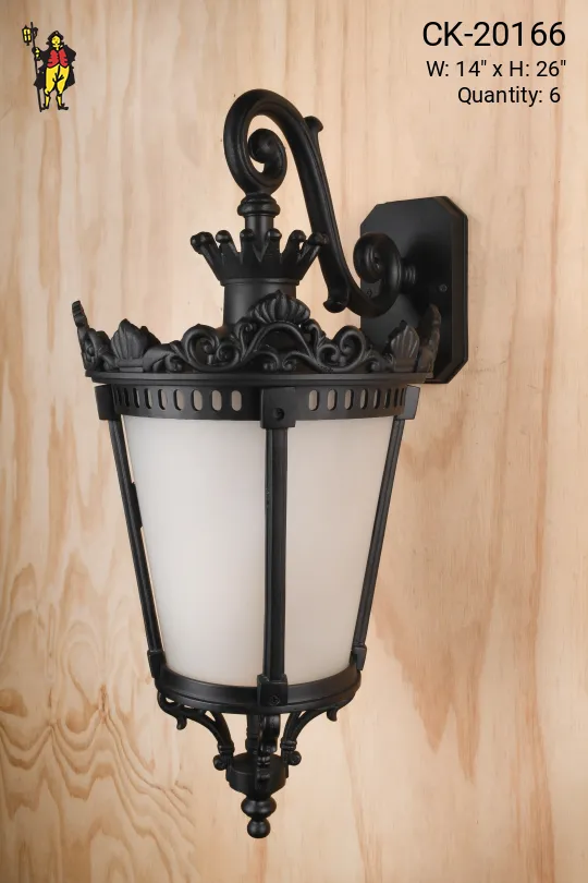 Large Black Wall Lantern w/Frosted Glass