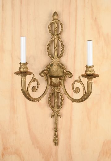Ornate Two Candle Brass Wall Sconce