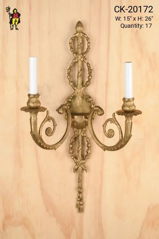 Ornate Two Candle Brass Wall Sconce