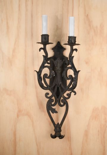 Wrought Iron Two Candle Tall Wall Sconce