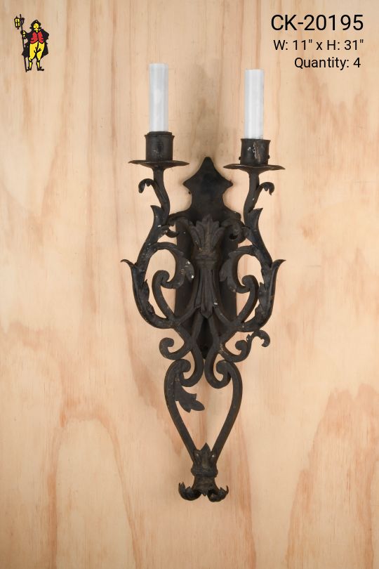 Wrought Iron Two Candle Tall Wall Sconce