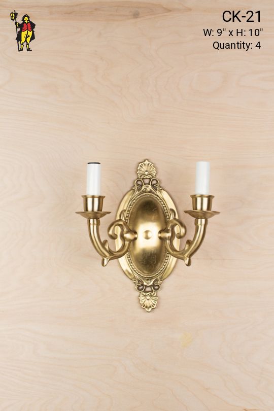Aged brass two light Victorian wall sconce