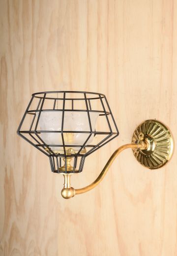 Polished Brass Single Light Faux-Oil/Gaslight Wall Sconce w/Black Cage