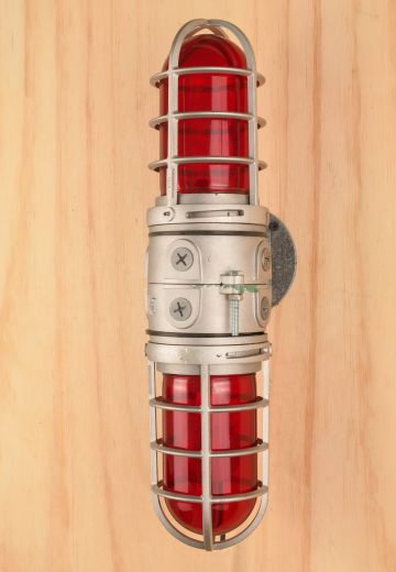 Metal Cage Two Light Wall Sconce w/Red Glass