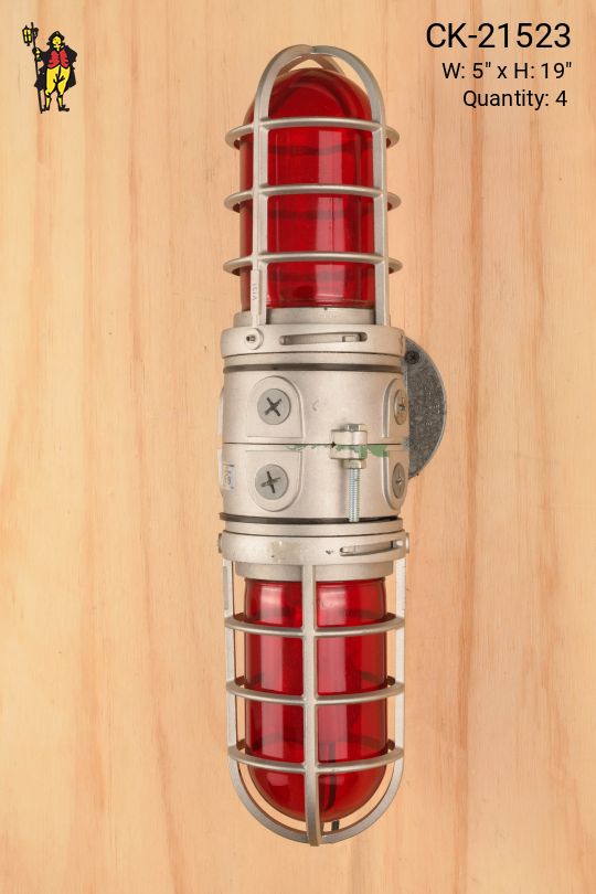 Metal Cage Two Light Wall Sconce w/Red Glass
