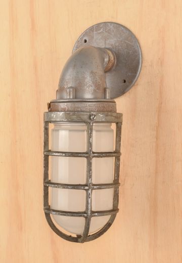 Distressed Metal Cage Wall Light w/Frosted Glass