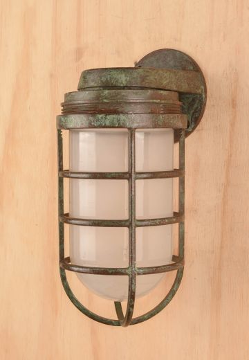 Distressed Metal Cage Wall Light w/Frosted Glass