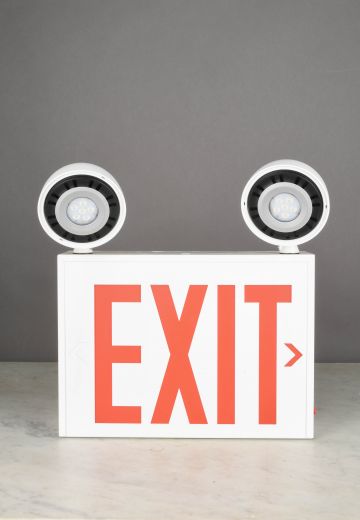White Two LED Light Red Lettering Exit Sign